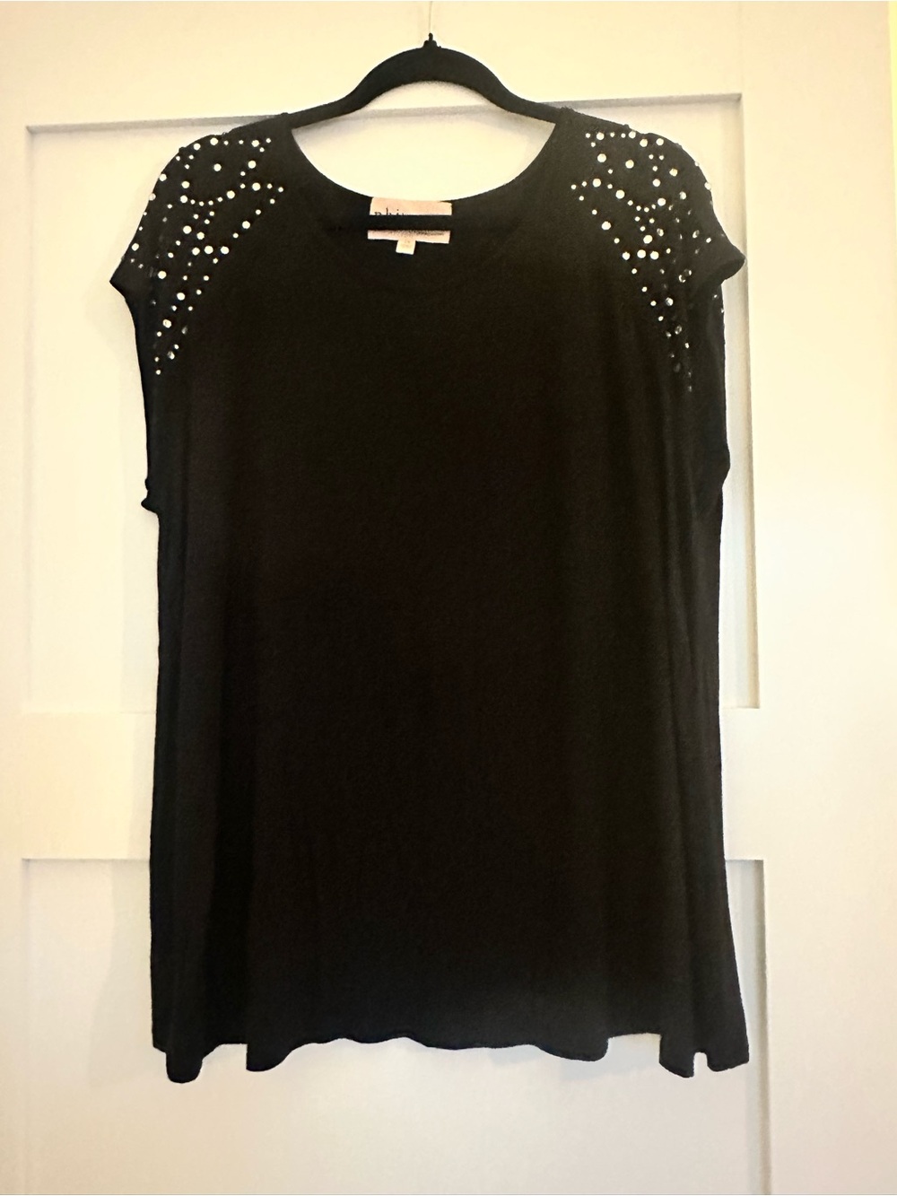 Philosophy Black Short Sleeve Top with Shoulder Stud Detailing